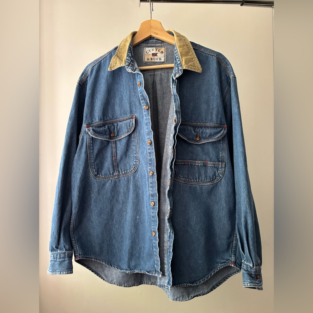 1990s Denim Shirt with Corduroy Collar
